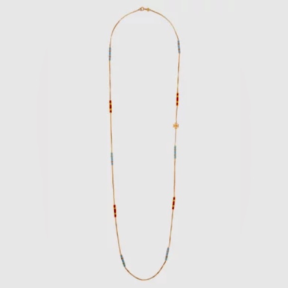 NWT Tory Burch Kira 18K Gold-Plate & Enamel Long Necklace - Picture 5 of 12